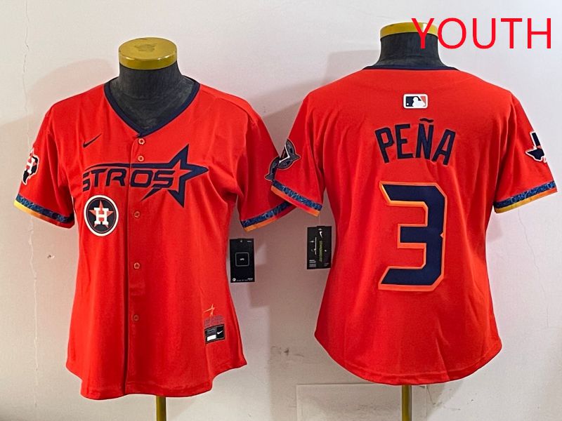 Youth Houston Astros #3 Pena Orange Fourth generation Joint Name Nike 2025 MLB Jersey style 7